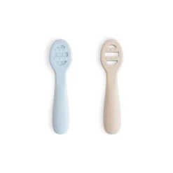 Mushie First Feeding Baby Spoons 2-Pack - Powder Blue / Shifting Sand