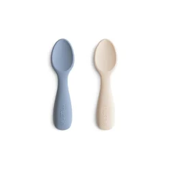 Mushie Silicone Toddler Starter Spoons 2-Pack - Tradewinds / Shifting Sand