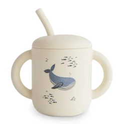 Mushie Silicone Training Cup + Straw - Whales