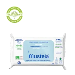 Mustela Compostable Cleansing Water Wipes Fragrance Free (60 Count)