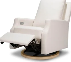 Namesake Crewe Electronic Swivel Glider Recliner w/ USB - Performance Cream Eco-Weave w/Light Wood Base