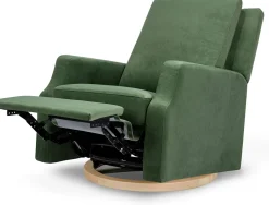 Namesake Crewe Swivel Glider Recliner - Forest Green Velvet w/Light Wood Base