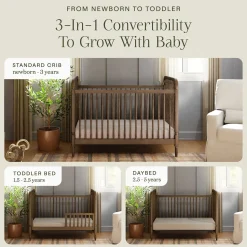 Namesake Liberty 3-in-1 Convertible Spindle Crib w/Toddler Bed Conversion Kit - Natural Walnut