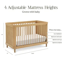Namesake Marin w/ Cane 3-in-1 Convertible Crib - Honey / Honey Cane