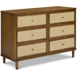 Namesake Marin with Cane 6 Drawer Assembled Dresser - Natural Walnut / Blonde Cane