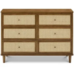 Namesake Marin with Cane 6 Drawer Assembled Dresser - Natural Walnut / Blonde Cane