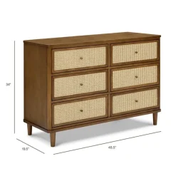 Namesake Marin with Cane 6 Drawer Assembled Dresser - Natural Walnut / Blonde Cane