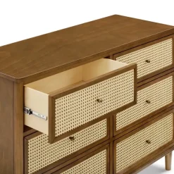 Namesake Marin with Cane 6 Drawer Assembled Dresser - Natural Walnut / Blonde Cane