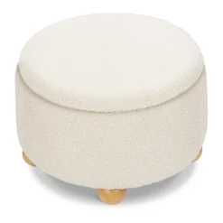 Namesake Tuffet Storage Ottoman - Performance Ivory Boucle with Honey Ball Feet