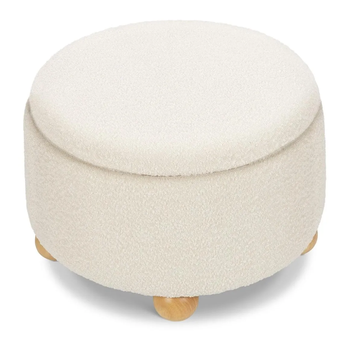 Namesake Tuffet Storage Ottoman - Performance Ivory Boucle with Honey Ball Feet