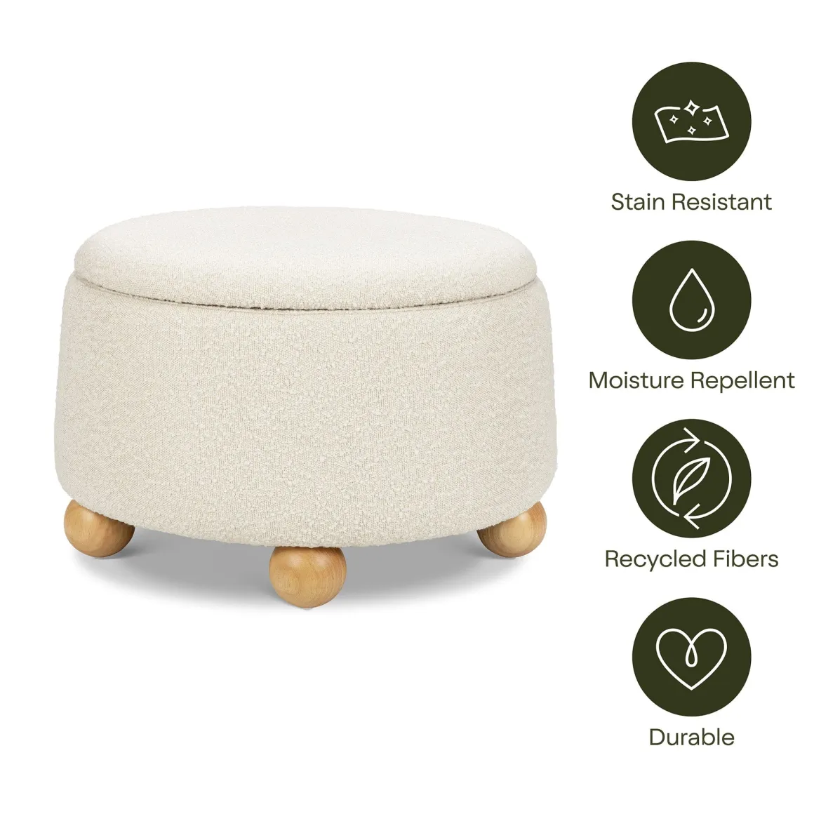 Namesake Tuffet Storage Ottoman - Performance Ivory Boucle with Honey Ball Feet