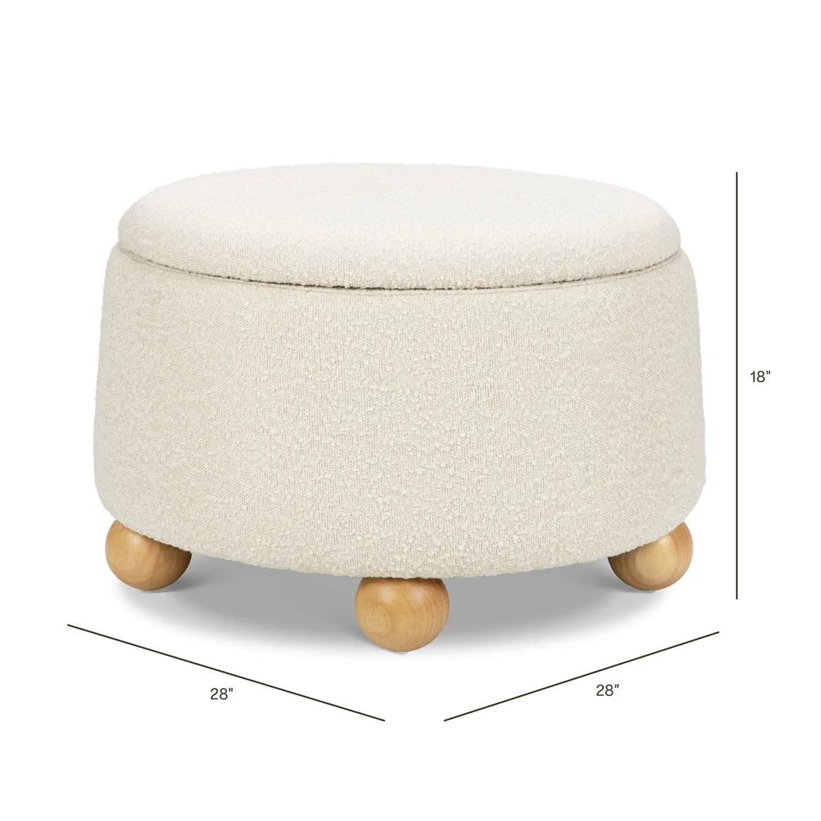 Namesake Tuffet Storage Ottoman - Performance Ivory Boucle with Honey Ball Feet