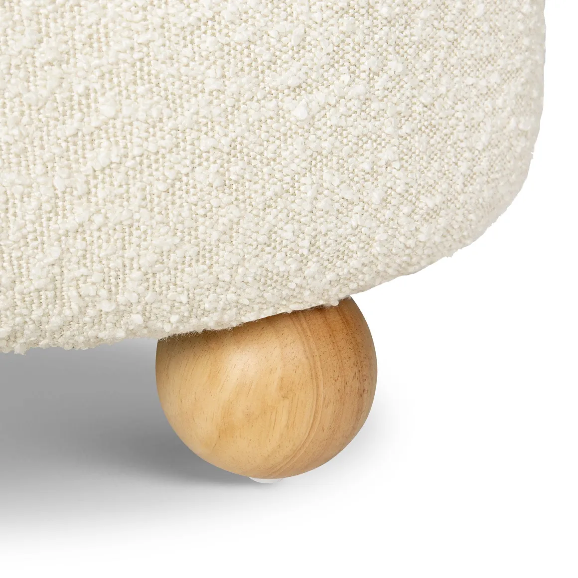 Namesake Tuffet Storage Ottoman - Performance Ivory Boucle with Honey Ball Feet