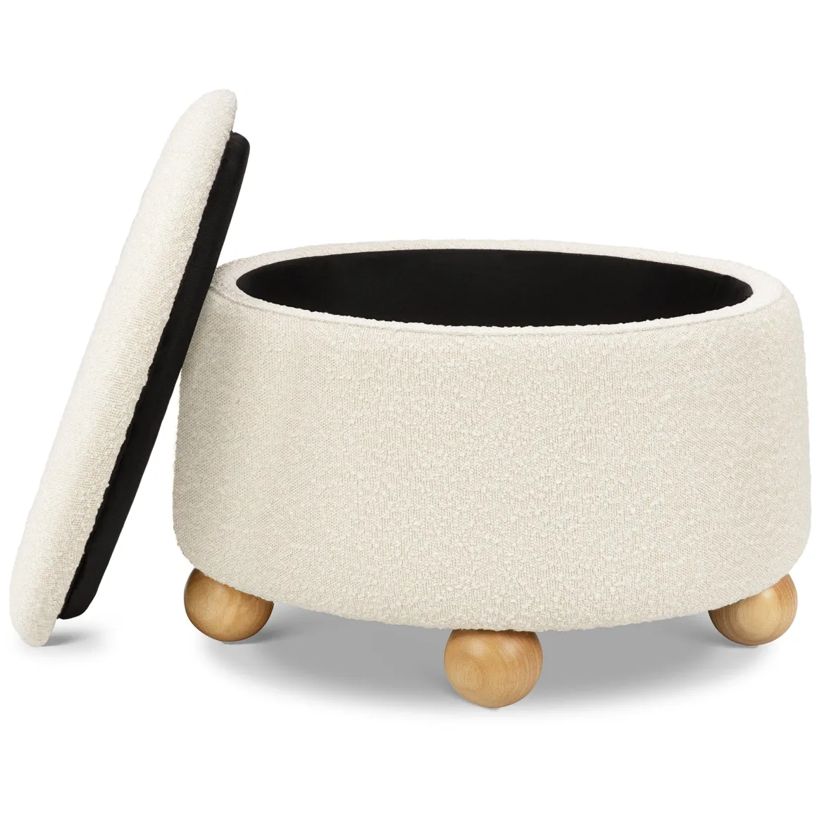 Namesake Tuffet Storage Ottoman - Performance Ivory Boucle with Honey Ball Feet