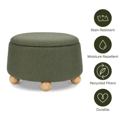 Namesake Tuffet Storage Ottoman - Performance Olive Boucle with Honey Ball Feet