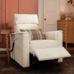 Namesake Willa Deluxe Power Glider Recliner w/ Heat & Massage - Performance Ivory Boucle