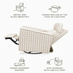 Namesake Willa Plus Electric Glider Recliner w/ Electric Headrest - Tan Gingham