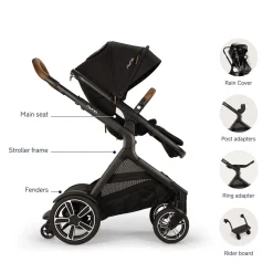 Nuna DEMI Next Double Stroller with Rider Board Bundle - Caviar