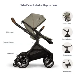 Nuna DEMI Next Stroller with Rider Board + DEMI Next Bassinet with Stand Bundle - Granite