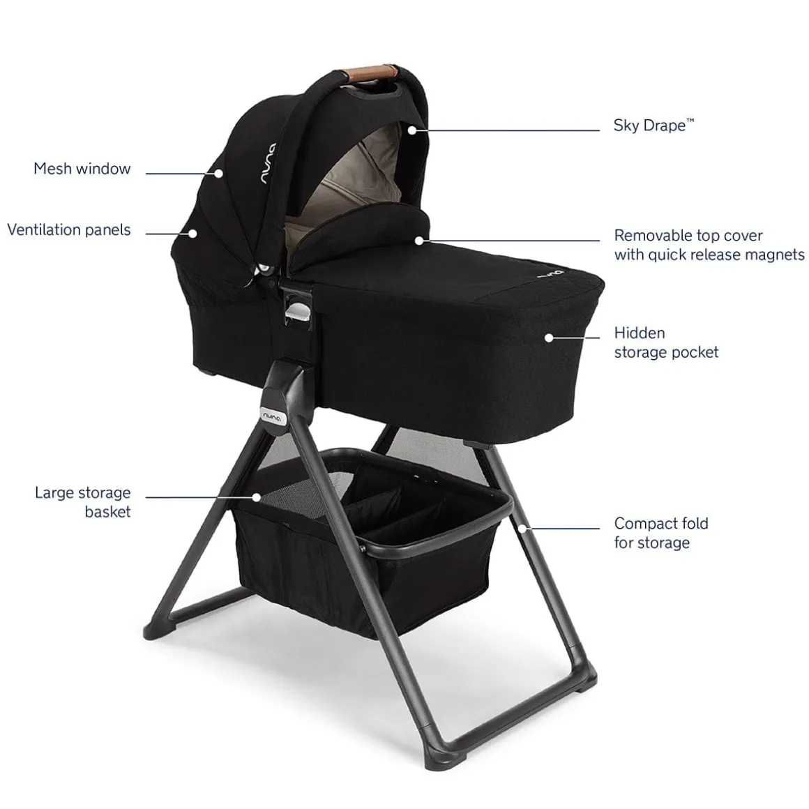 Nuna MIXX Series Bassinet + Stand - Caviar