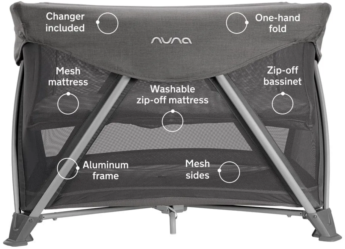 Nuna SENA Aire Playard with Zip-Off Bassinet + Changer (One Box) - Granite