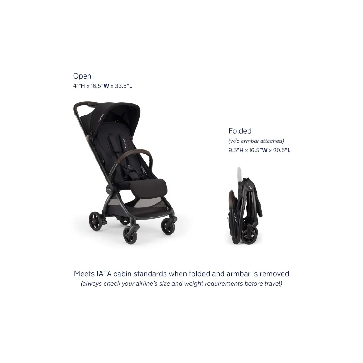 Nuna VIAA cabn Lightweight & Compact Stroller - Caviar