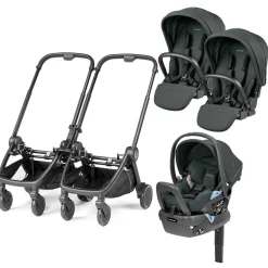 PEG City Loop Double Stroller + Primo Viaggio Lounge Travel System Bundle - Black / Metal / Metal
