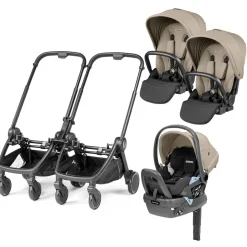 PEG City Loop Double Stroller + Primo Viaggio Lounge Travel System Bundle - Black / Vanilla Blend / Vanilla Blend