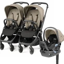 PEG City Loop Double Stroller + Primo Viaggio Lounge Travel System Bundle - Black / Vanilla Blend / Vanilla Blend