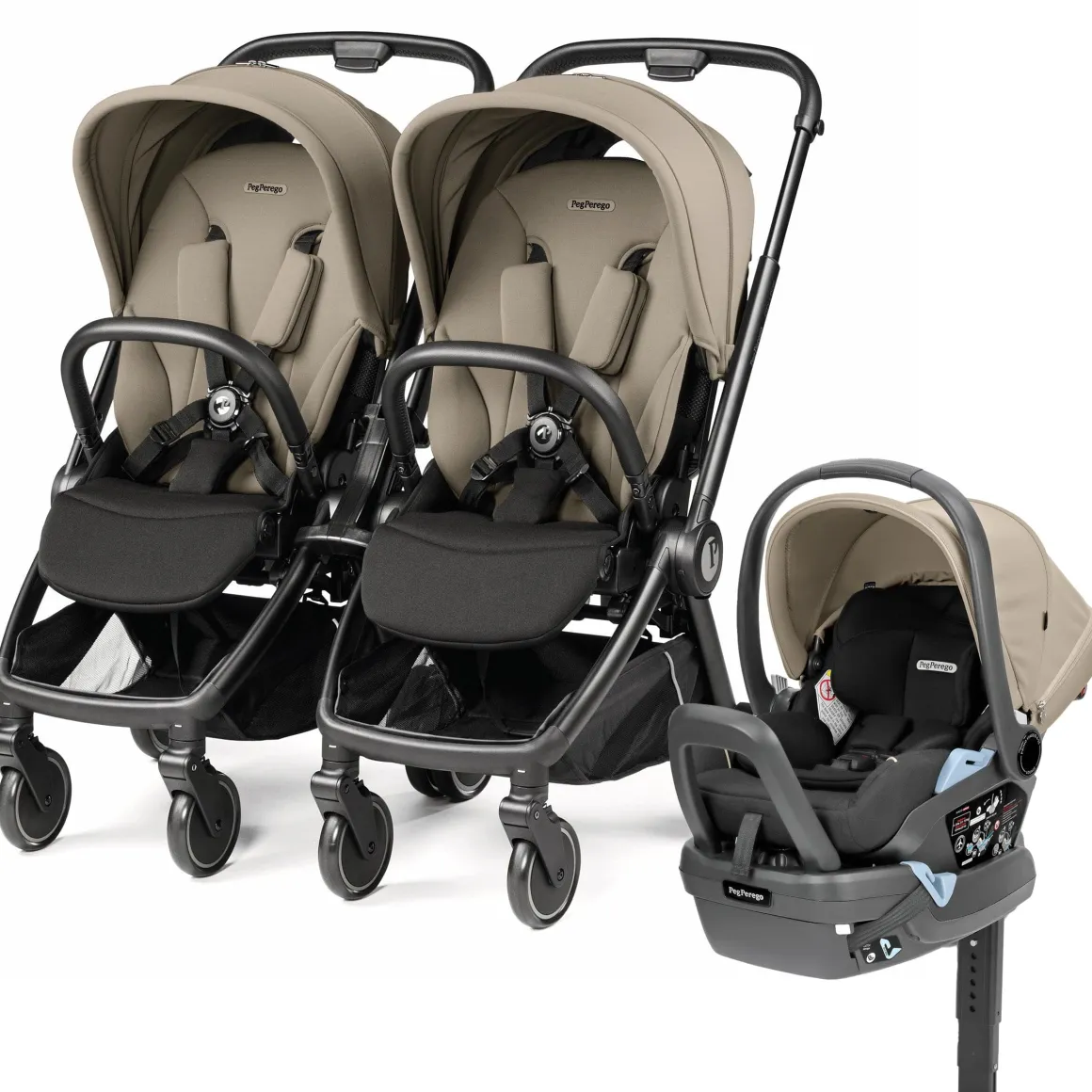 PEG City Loop Double Stroller + Primo Viaggio Lounge Travel System Bundle - Black / Vanilla Blend / Vanilla Blend