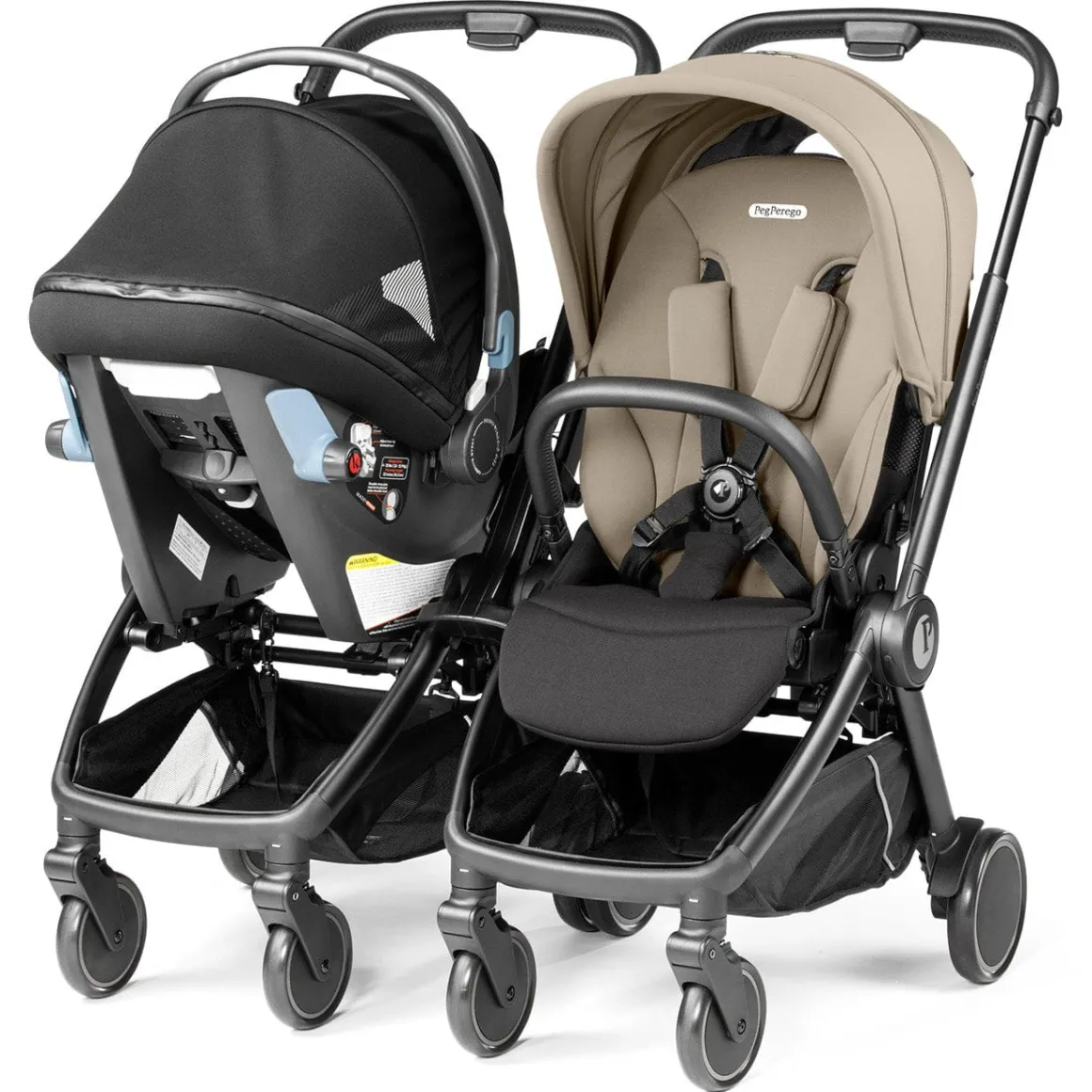 PEG City Loop Double Stroller + Primo Viaggio Lounge Travel System Bundle - Black / Vanilla Blend / Vanilla Blend