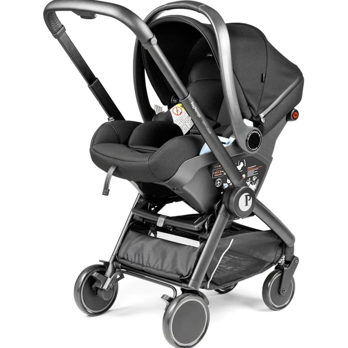 PEG City Loop Stroller + Primo Viaggio Lounge Travel System Bundle - Black / True Black / True Black