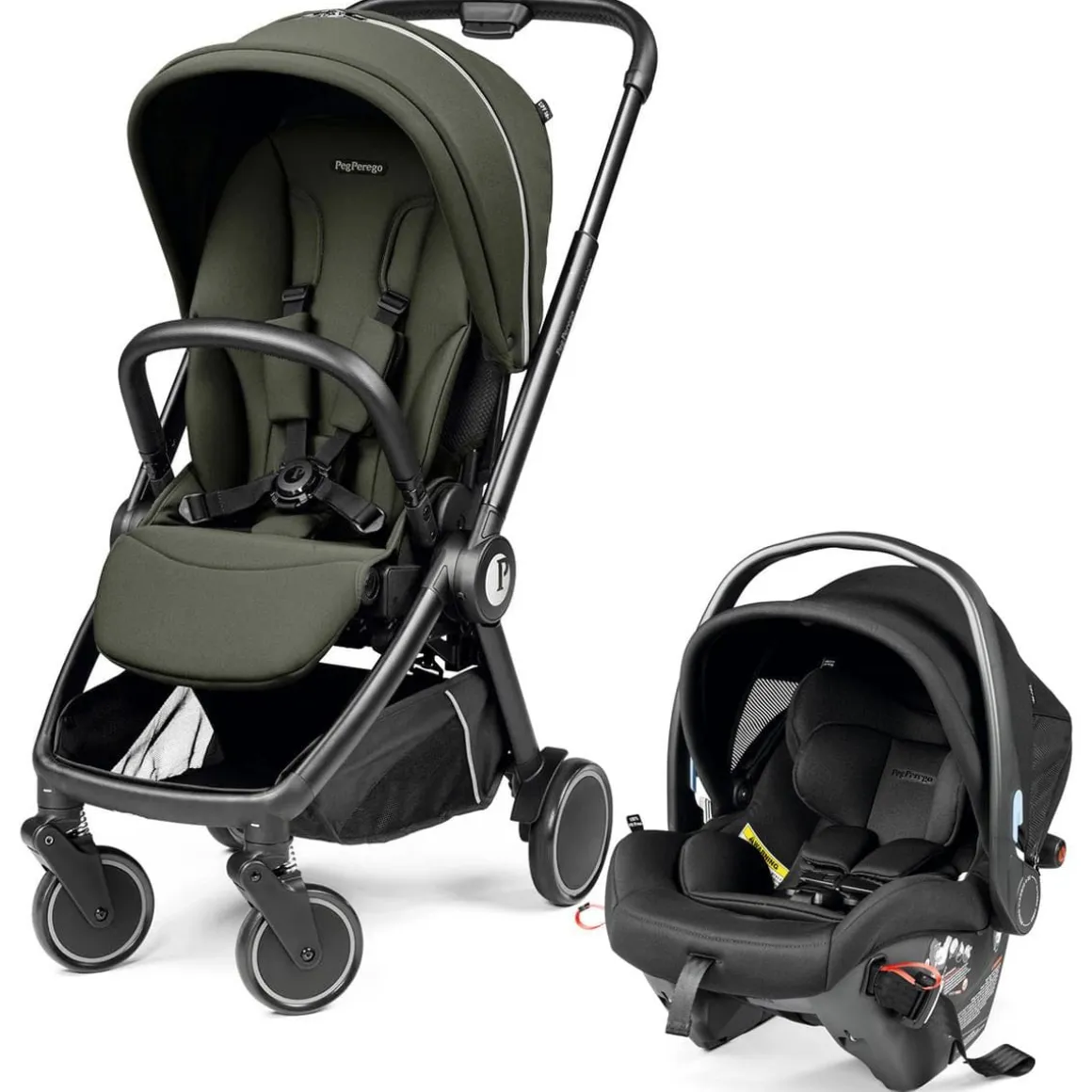 PEG City Loop Stroller + Primo Viaggio Urban Mobility Baseless Infant Car Seat Travel System Bundle - Black / Metal / True Black