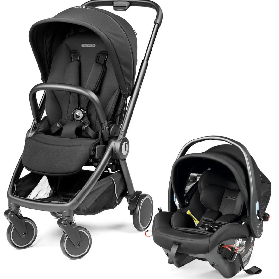 PEG City Loop Stroller + Primo Viaggio Urban Mobility Baseless Infant Car Seat Travel System Bundle - Black / True Black / True Black