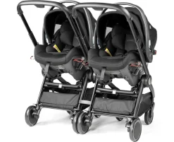 PEG City Loop Twin Stroller + Primo Viaggio Lounge Travel System Bundle - Black / True Black / True Black