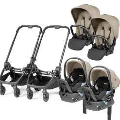 PEG City Loop Twin Stroller + Primo Viaggio Lounge Travel System Bundle - Black / Vanilla Blend / Vanilla Blend