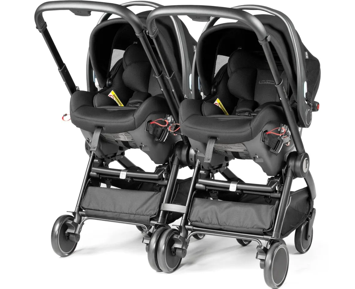 PEG City Loop Twin Stroller + Primo Viaggio Urban Mobility Baseless Infant Car Seat Travel System Bundle - Black / Vanilla Blend / True Black