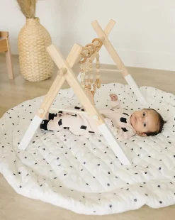 Poppyseed Play Extra Padded Round Play Mat - Black Squiggle Dot