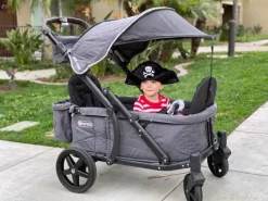 Pronto One (2 Seater) Stroller Wagon - Black Frame / Burgundy Melange