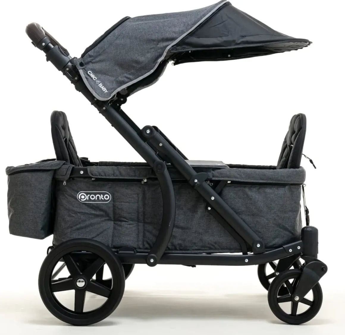 Pronto One (2 Seater) Stroller Wagon - Black Frame / Dark Grey