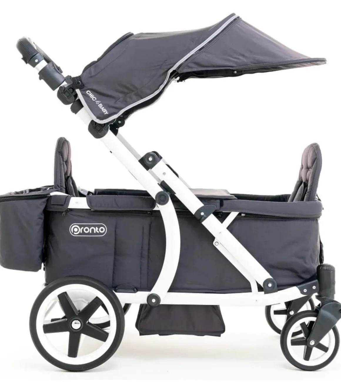 Pronto Squared (2 Seater) Stroller Wagon - White Frame / Space Grey
