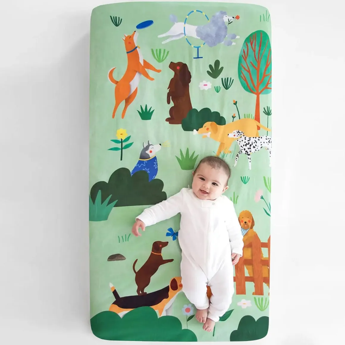 Rookie Humans Cotton Sateen Crib Sheet - At the Dog Park