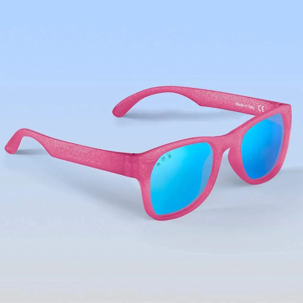 Roshambo Eyewear Polarized Toddler Sunglasses - Kelly Kapowski - Pink Glitter / Mirrored Blue (2-4 years)
