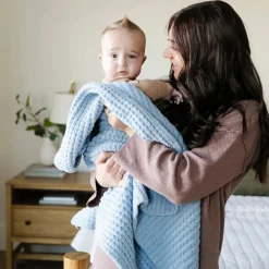 Saranoni Knit Waffle Receiving Blanket - Blue Jay