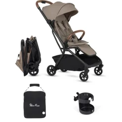 Silver Cross Nia Compact Travel Stroller + Cup Holder + Travel Bag Bundle - Champagne