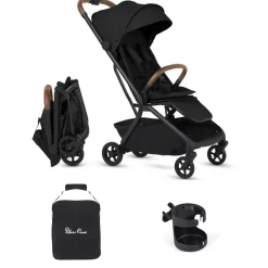 Silver Cross Nia Compact Travel Stroller + Cup Holder + Travel Bag Bundle - Onyx