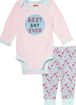 Skip Hop Long Sleeve Bodysuit & Pant Set, Best Day Ever - Pink Feather (3 Months)