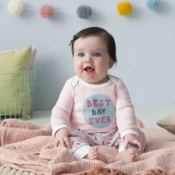 Skip Hop Long Sleeve Bodysuit & Pant Set, Best Day Ever - Pink Feather (3 Months)