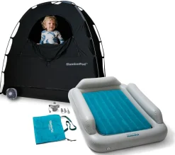SlumberPod Privacy Canopy with Fan + SlumberTot Inflatable Toddler Bed Bundle - Black / Gray