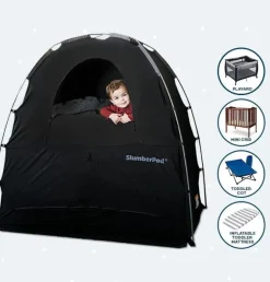 SlumberPod Privacy Canopy with Fan + SlumberTot Inflatable Toddler Bed Bundle - Black / Gray